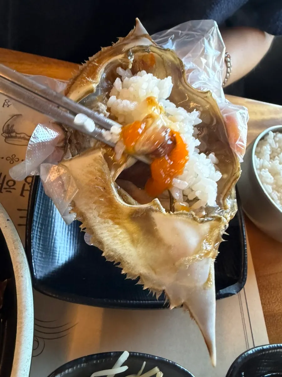 Crab-shell bibimbap with butter and sesame oil