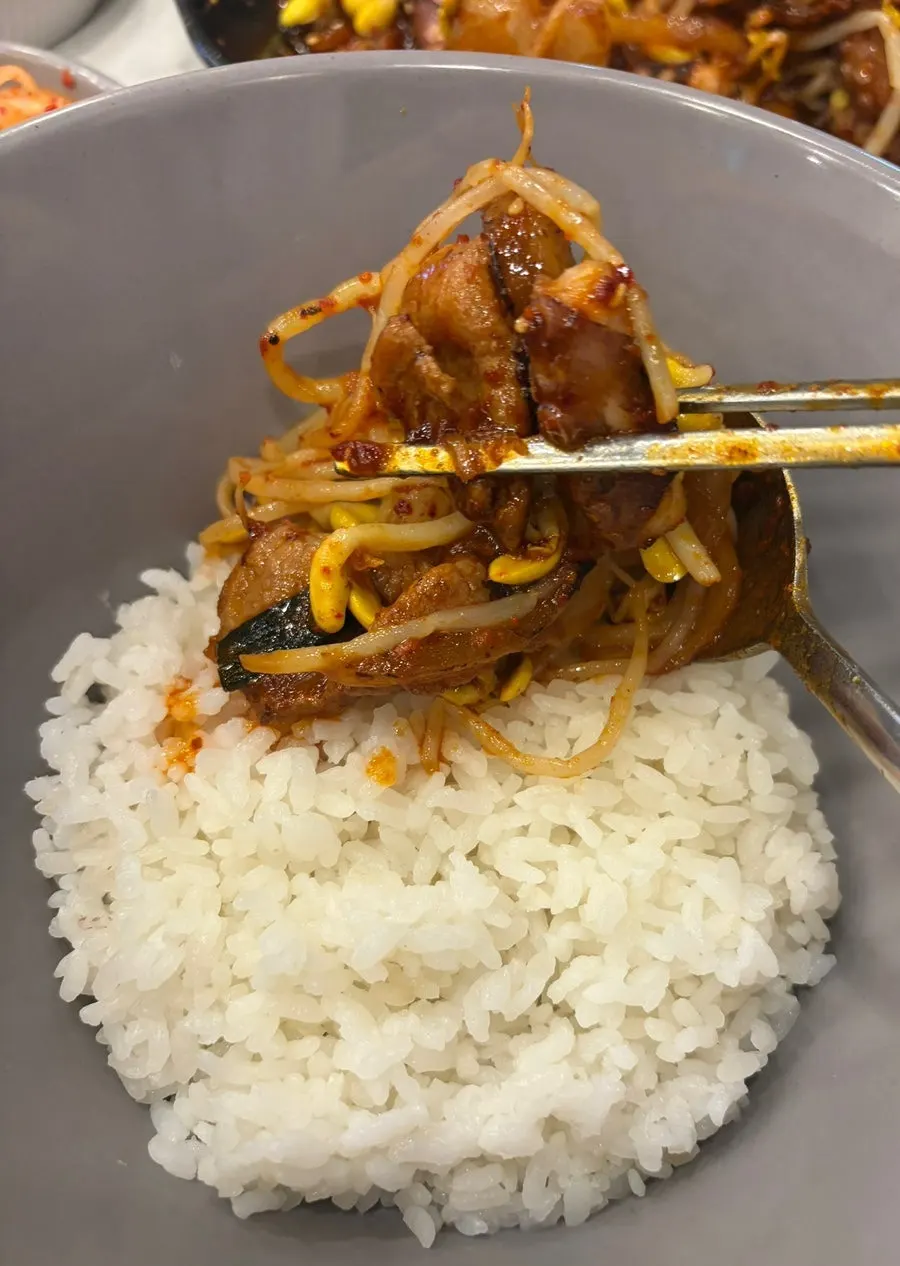보통맛으로 주문한 낙지볶음과 밥