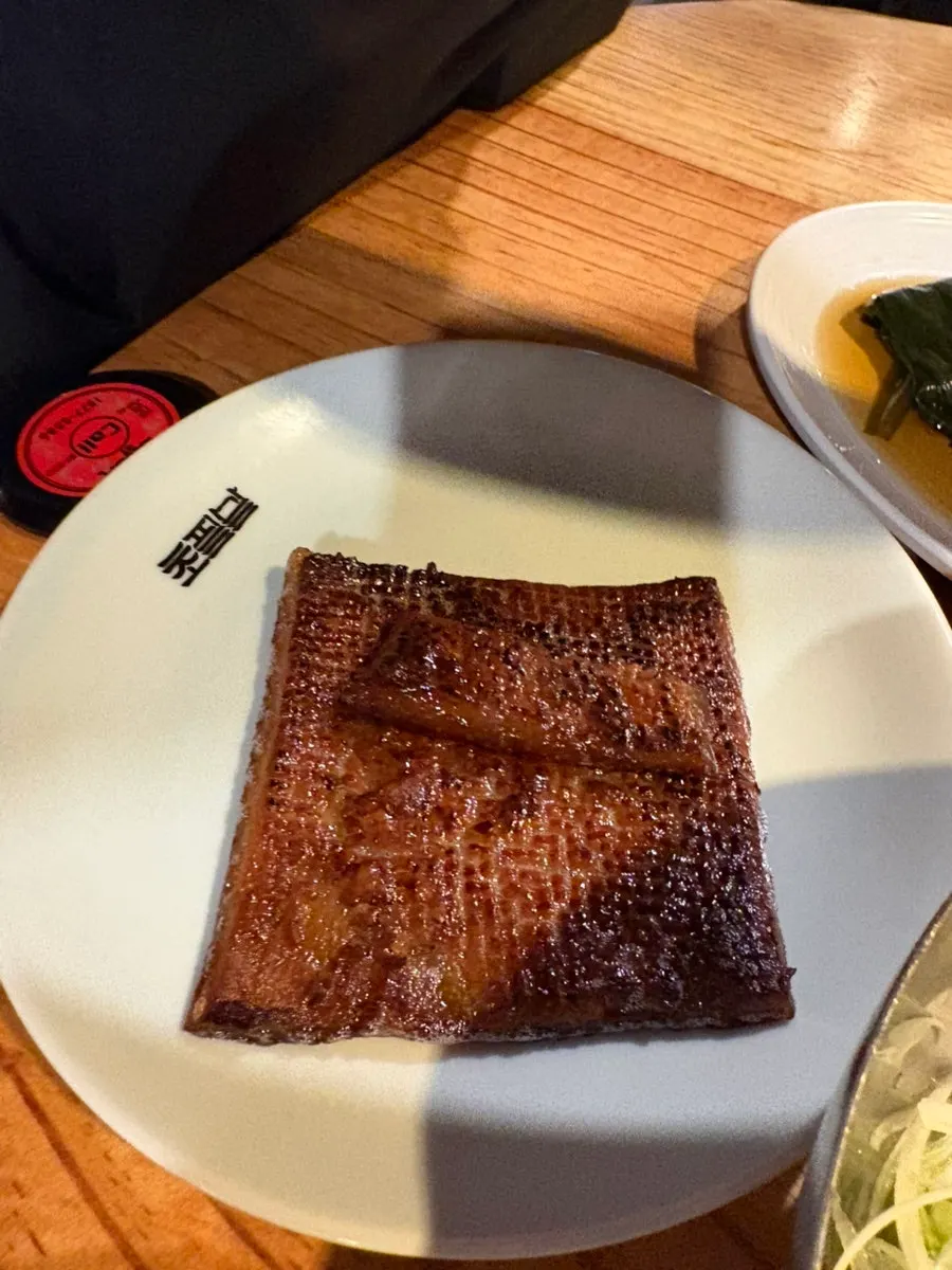 Honeycomb pork skin scored with dense cuts
