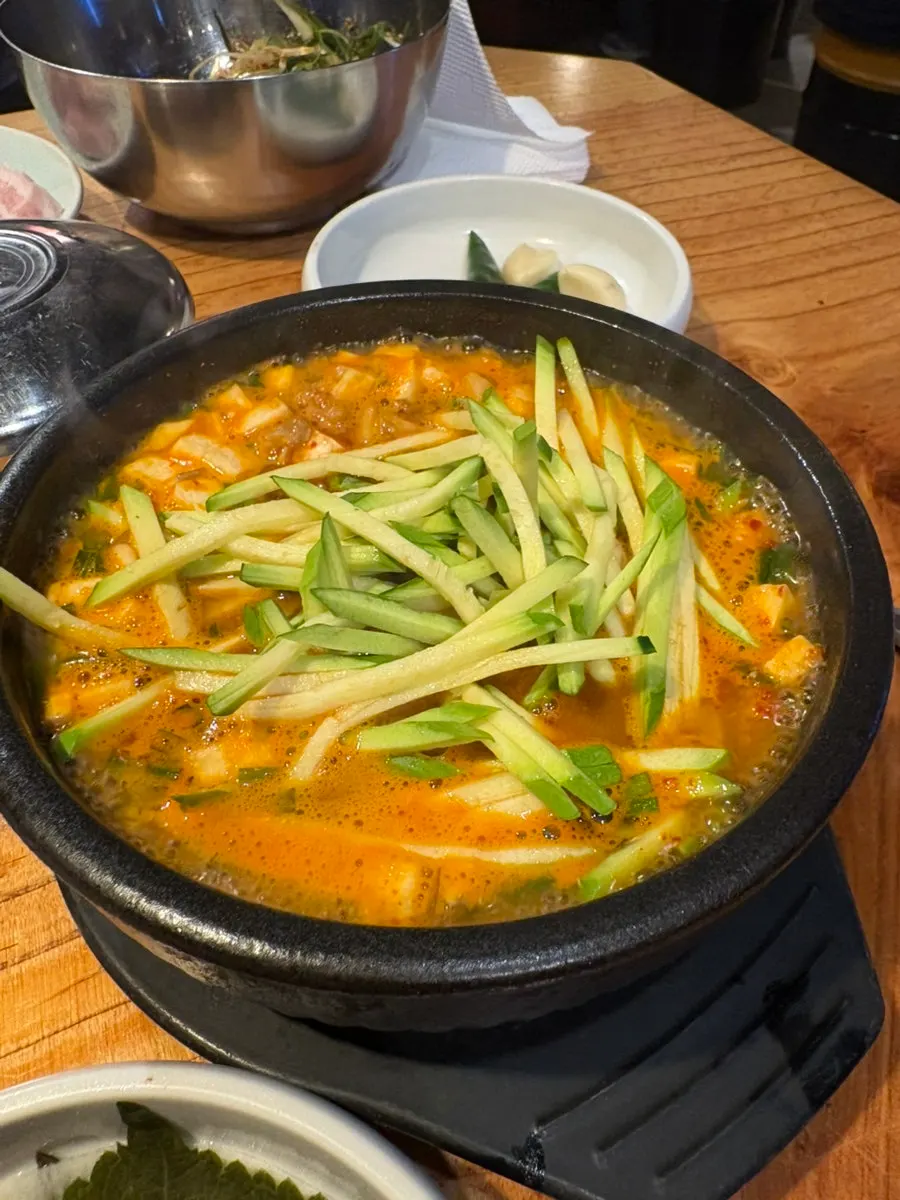 Zucchini doenjang jjigae packed with zucchini