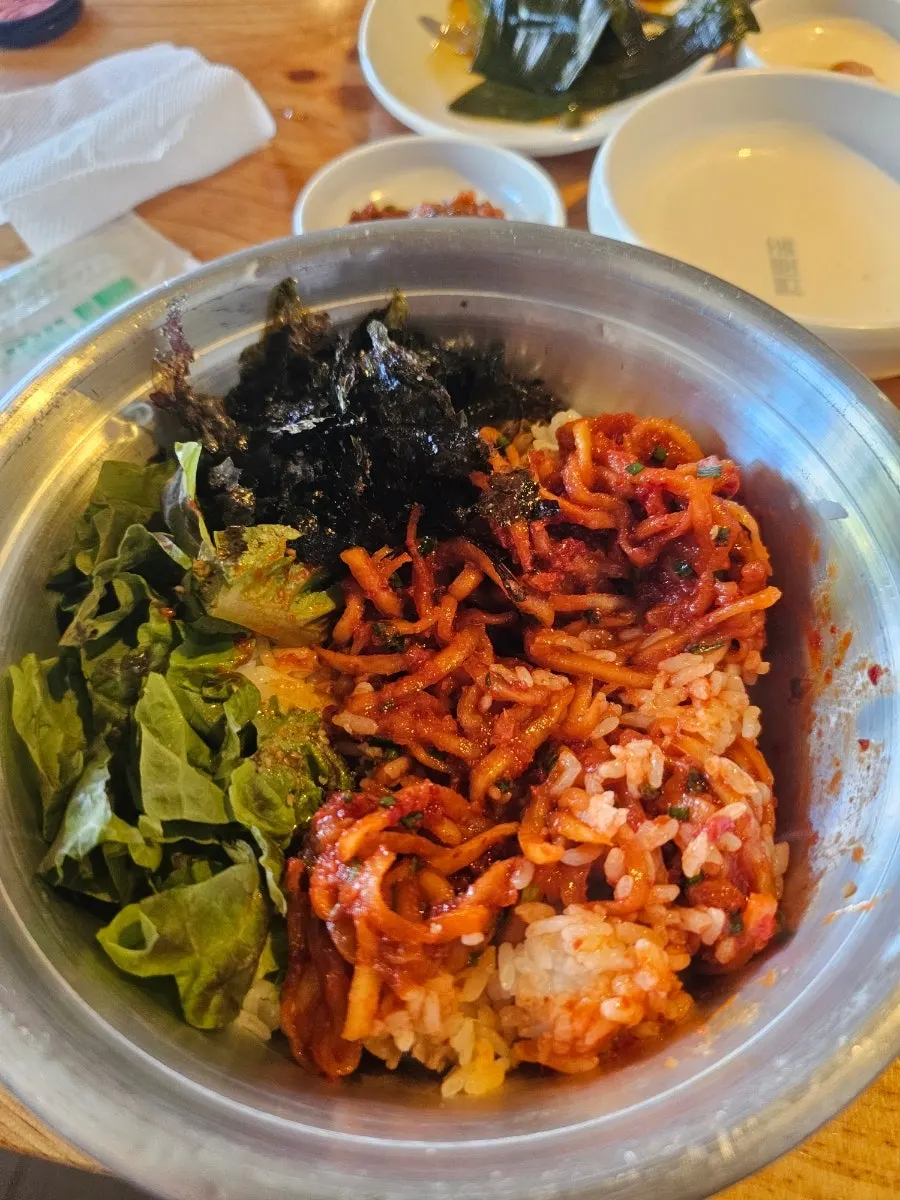 A generously portioned spicy radish rice bowl