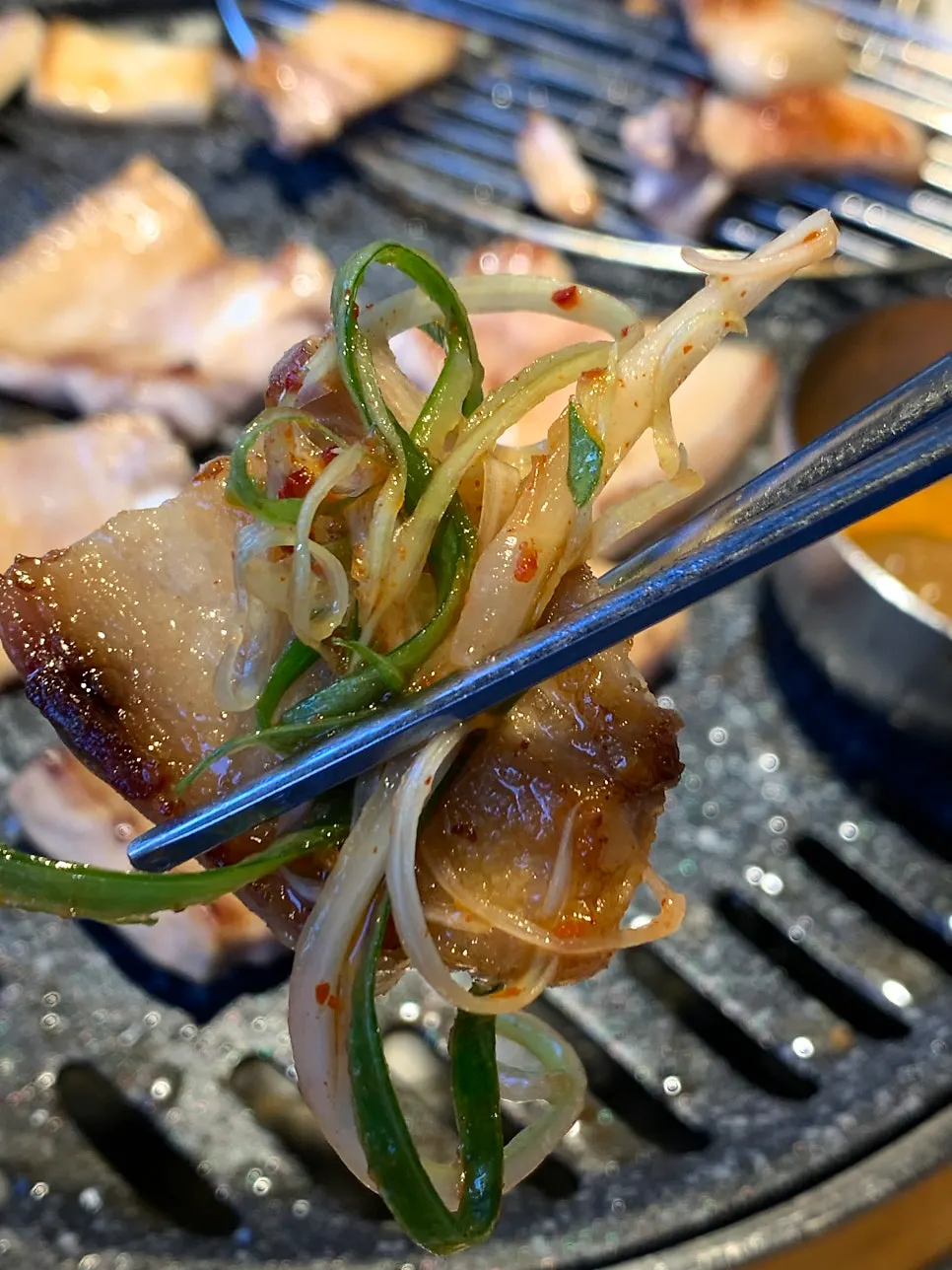 Salted pork belly dipped in myeongnan-jeot