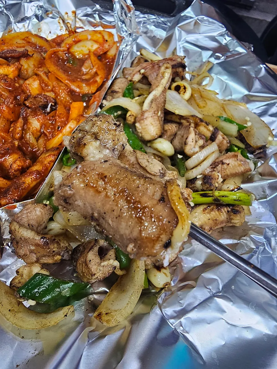 Close-up of smoky-charred kkomjangeo
