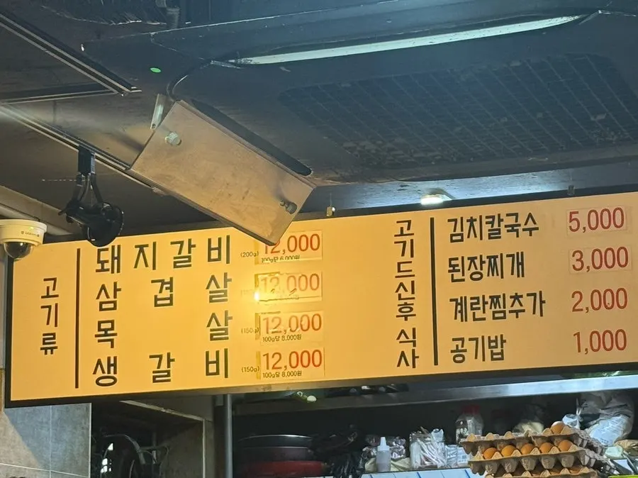 Meat menu board at Choryang Hyeongje Galbi