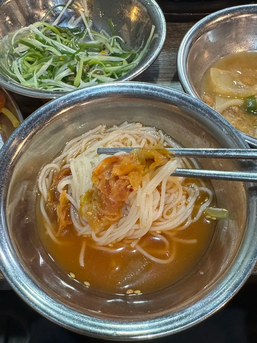 Cold kimchi noodles eaten to finish the meal