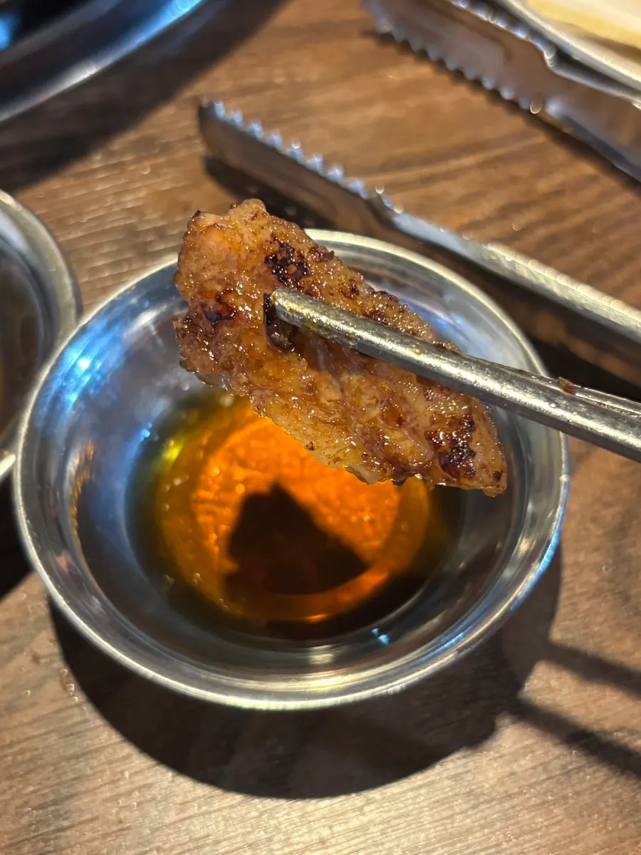 Marinated ribs wrapped in white kimchi