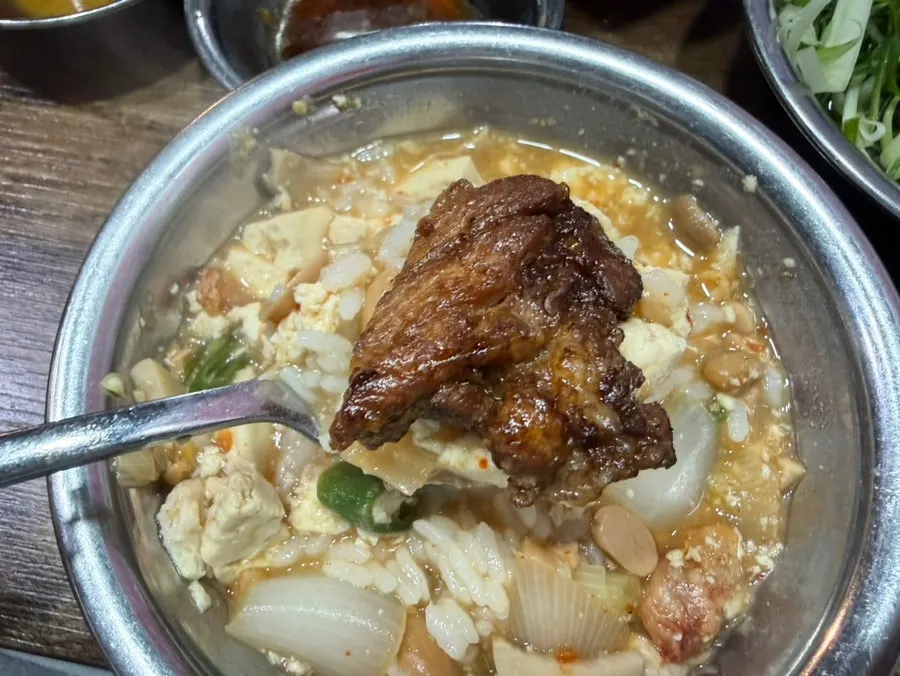 Seafood soybean paste stew loaded with tofu