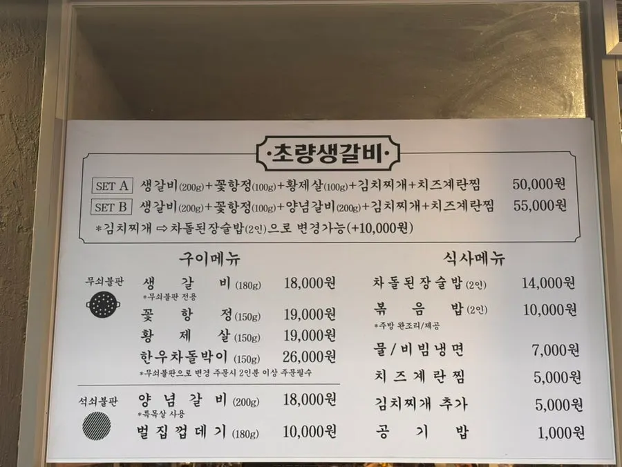 Menu board at Choryang Saenggalbi