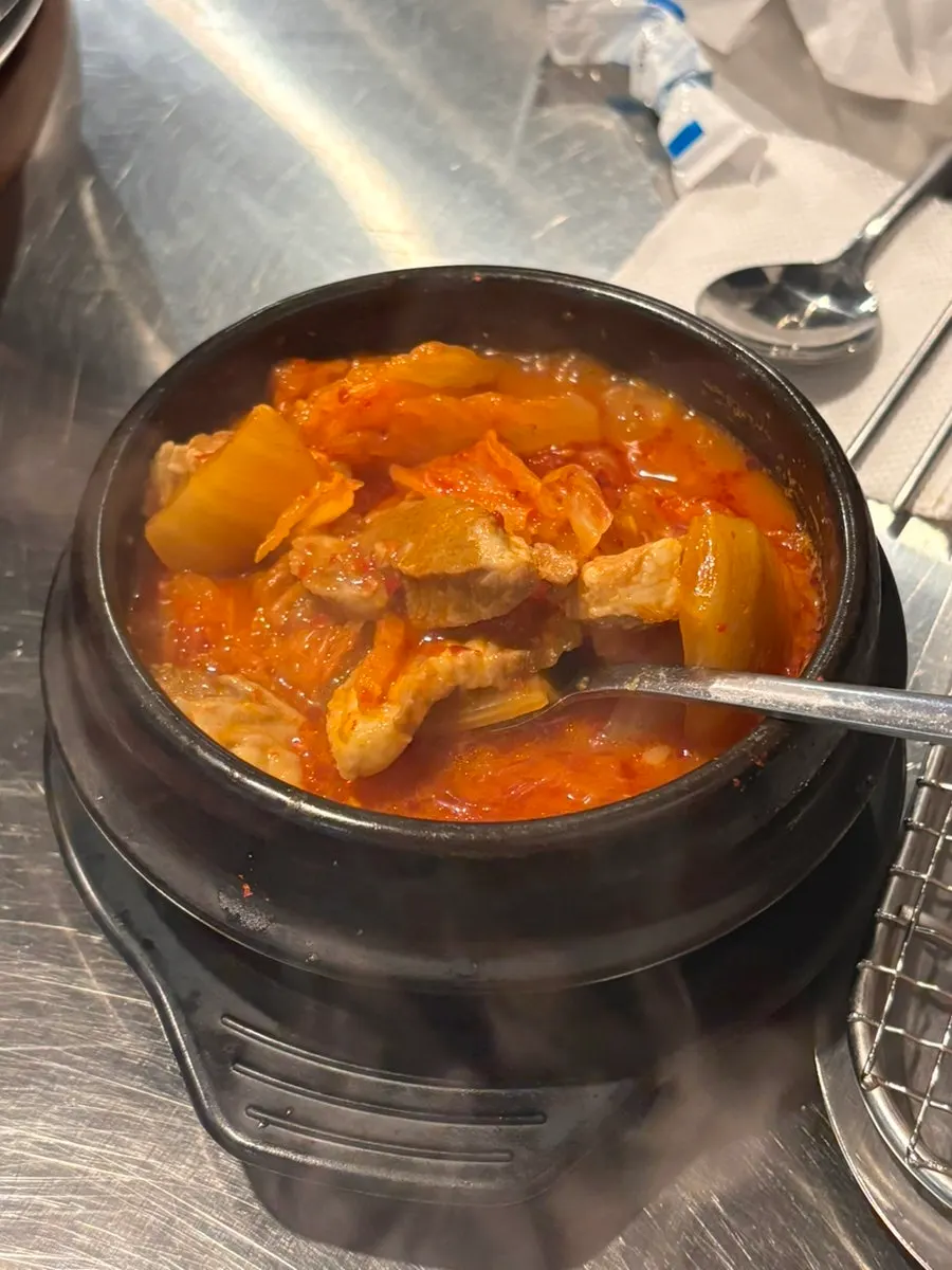 Kimchi jjigae loaded with thick cuts of pork
