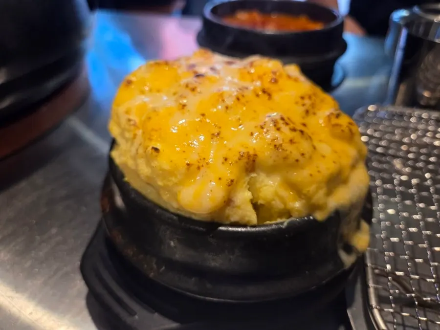 Cheese egg custard with a slightly charred surface