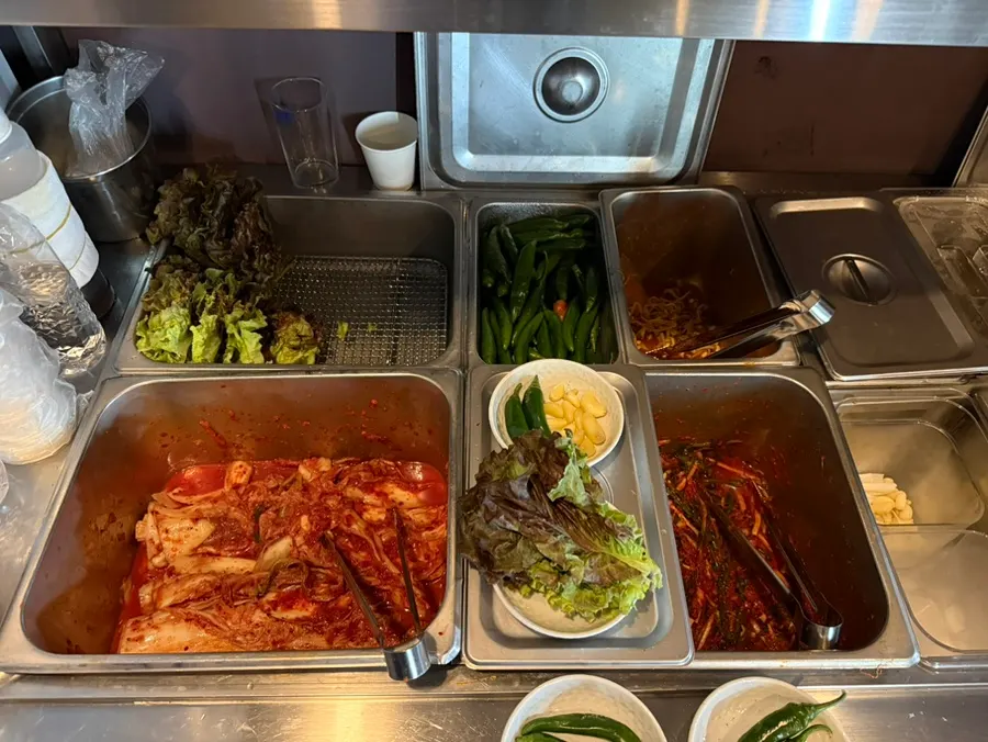 Self-serve side dish bar at Chowon Restaurant