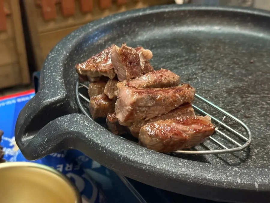 Hanwoo striploin grilled with smoky flavor