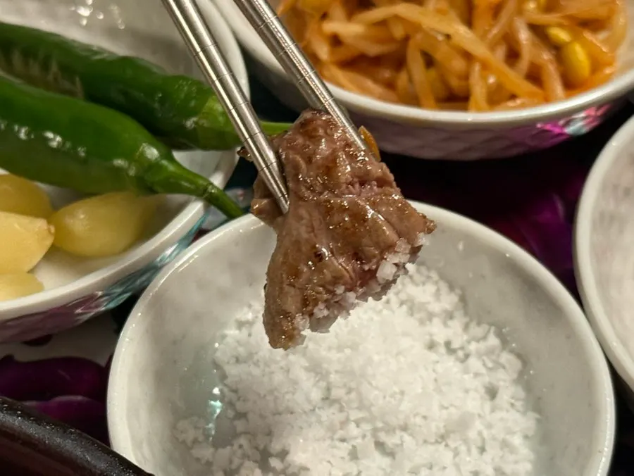 A grilled piece of hanwoo striploin