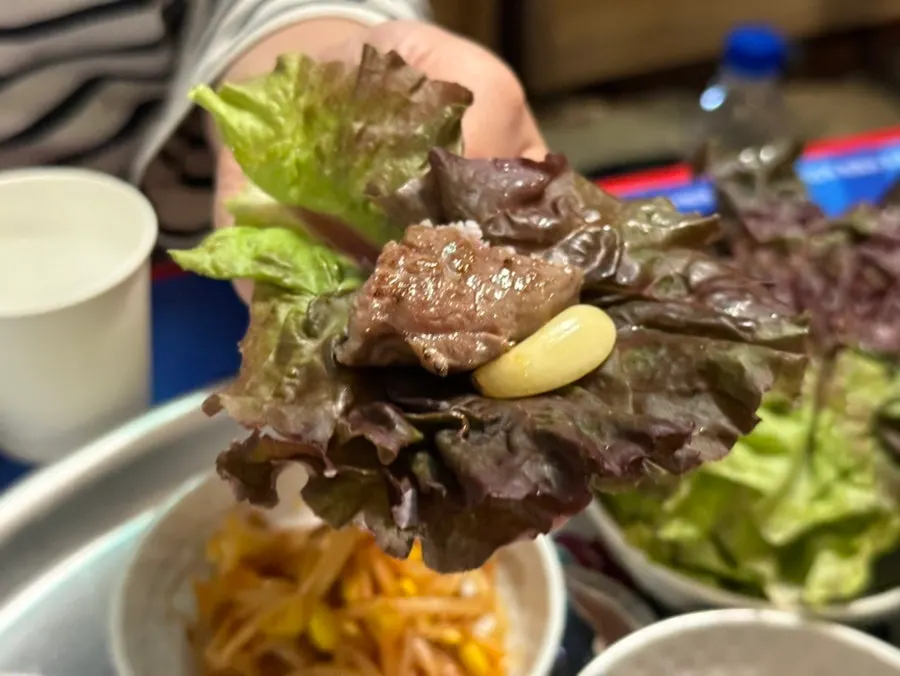 Hanwoo striploin with side dishes