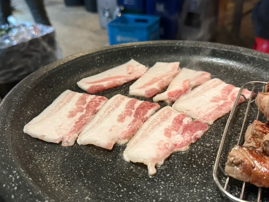 A single serving plate of frozen pork belly
