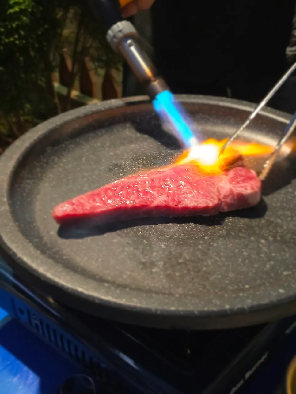 Hanwoo striploin on the grill