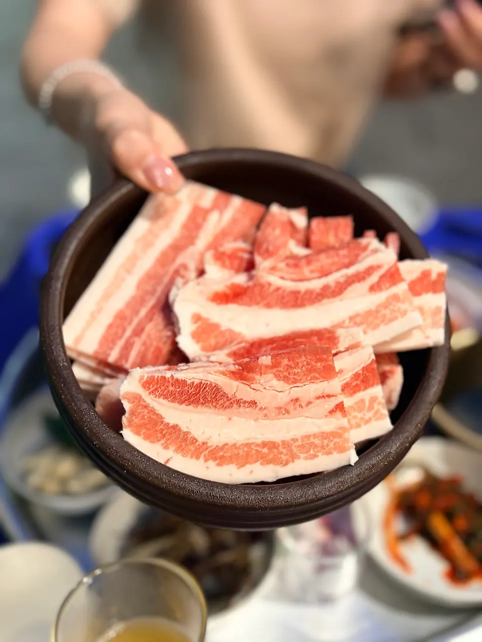 Two servings of quick-frozen pork belly at Chowon Restaurant