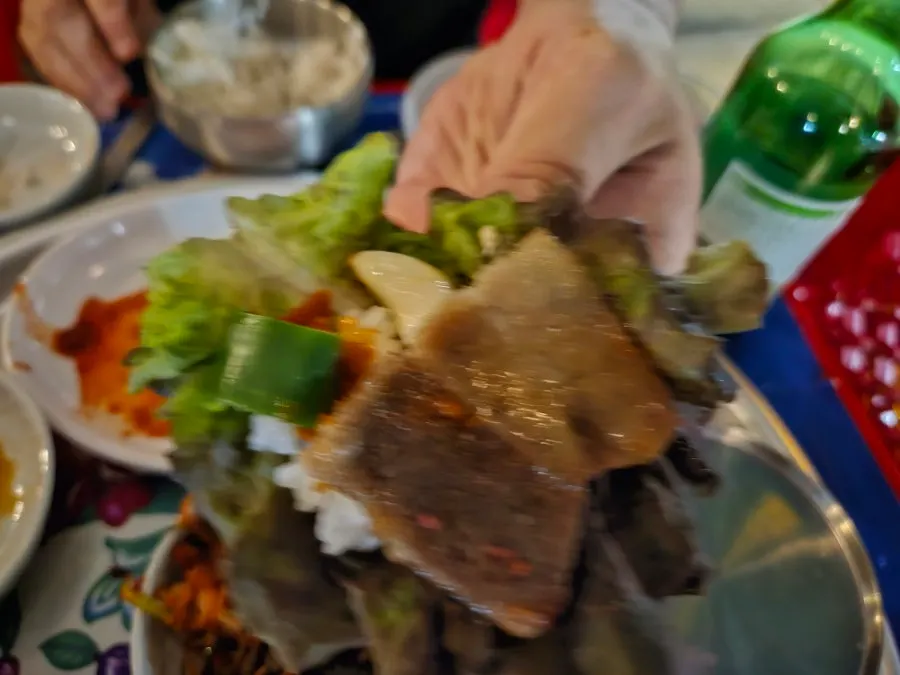 Chowon Restaurant's frozen pork belly wrapped in lettuce