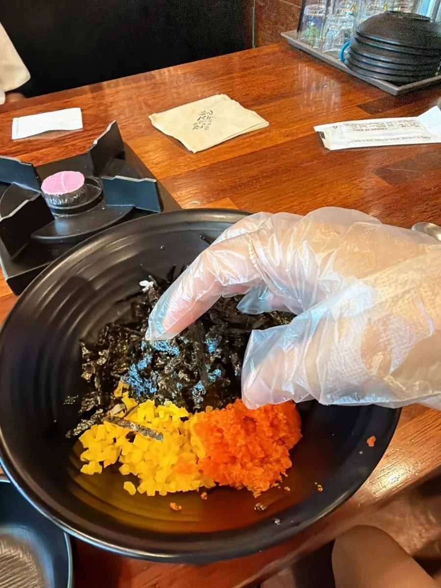 Flying fish roe rice ball received as a receipt-review freebie