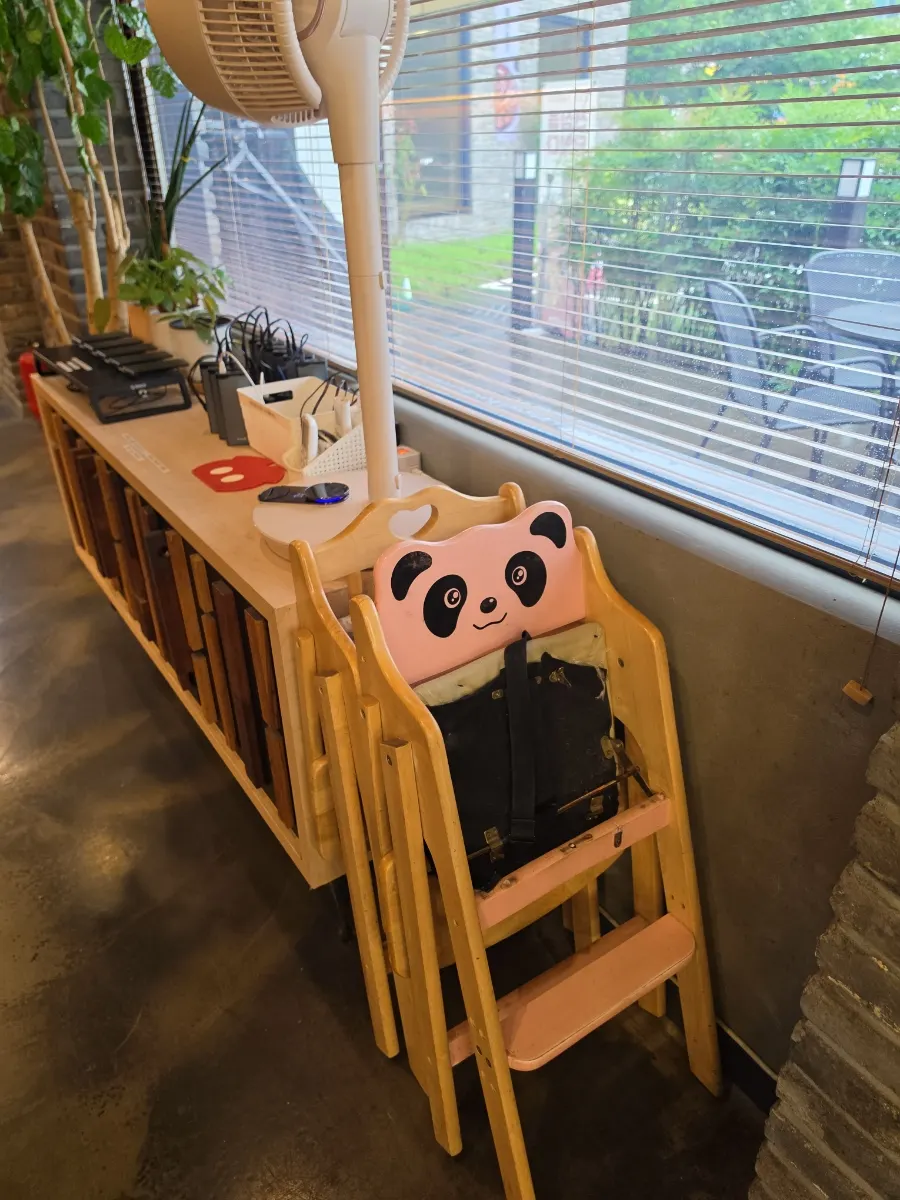 Wooden high chair provided at the restaurant