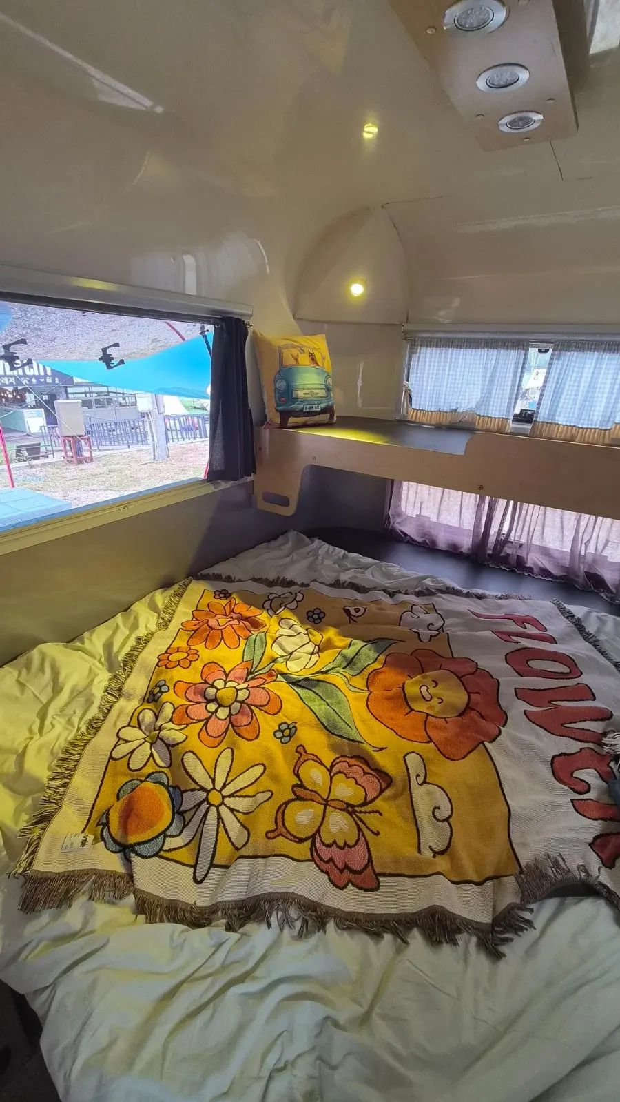 Caravan bedroom interior with bunk beds