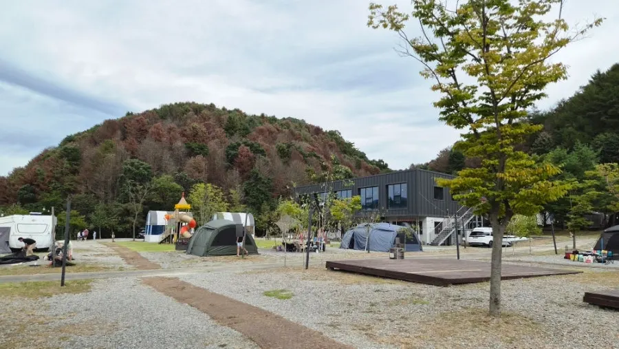 Campground complex with deck camping and glamping sites