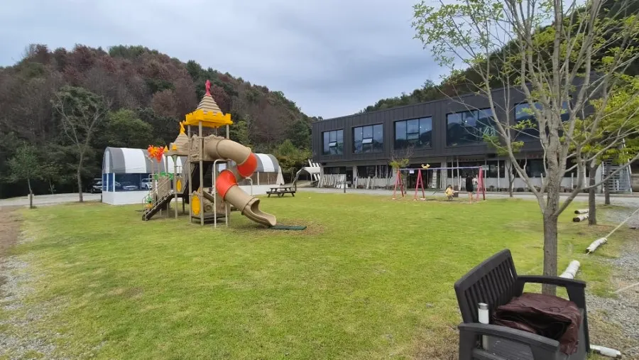 Trampoline playground inside the campground