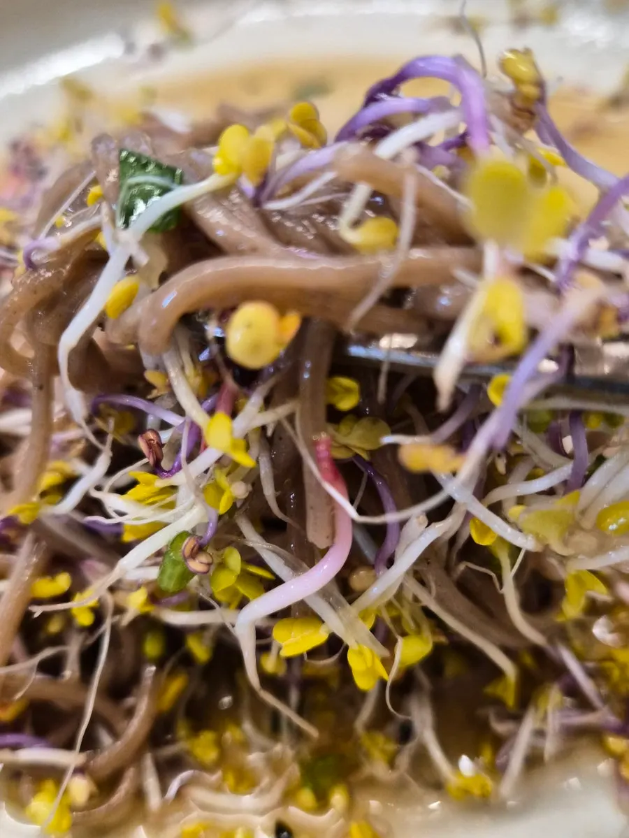 Refilled sprouts paired with soy sauce makguksu