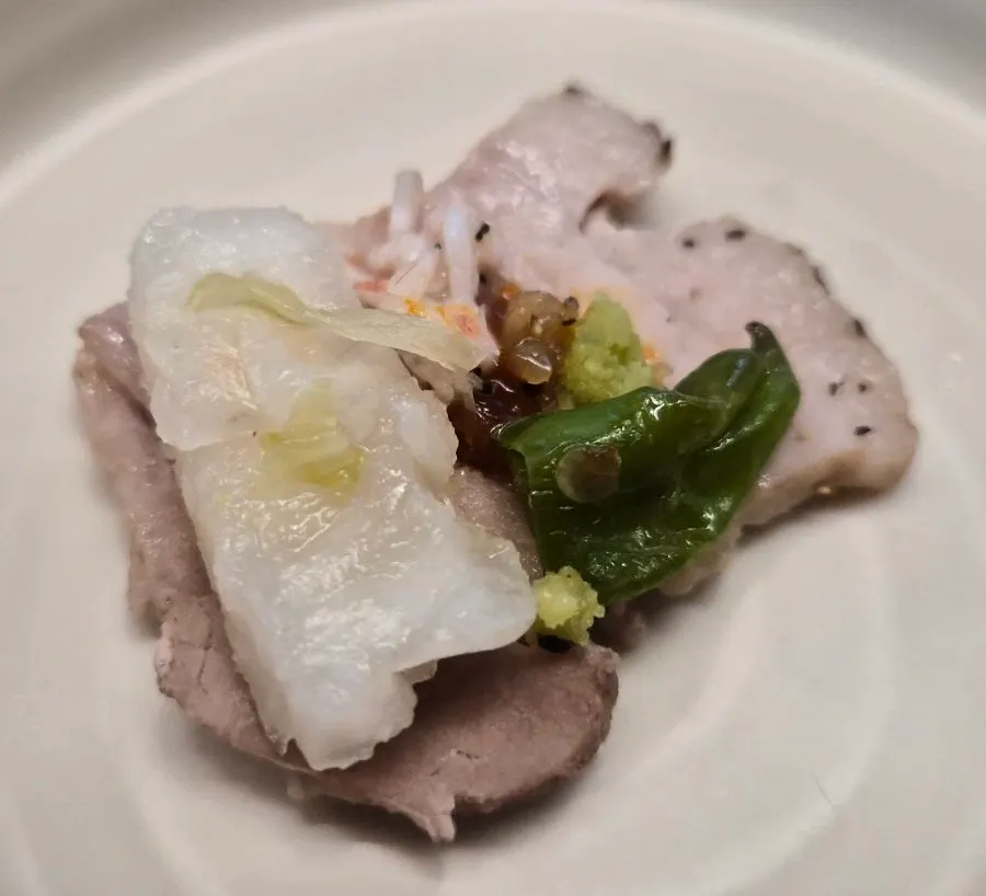 Sous vide whole pork belly with assorted sauces