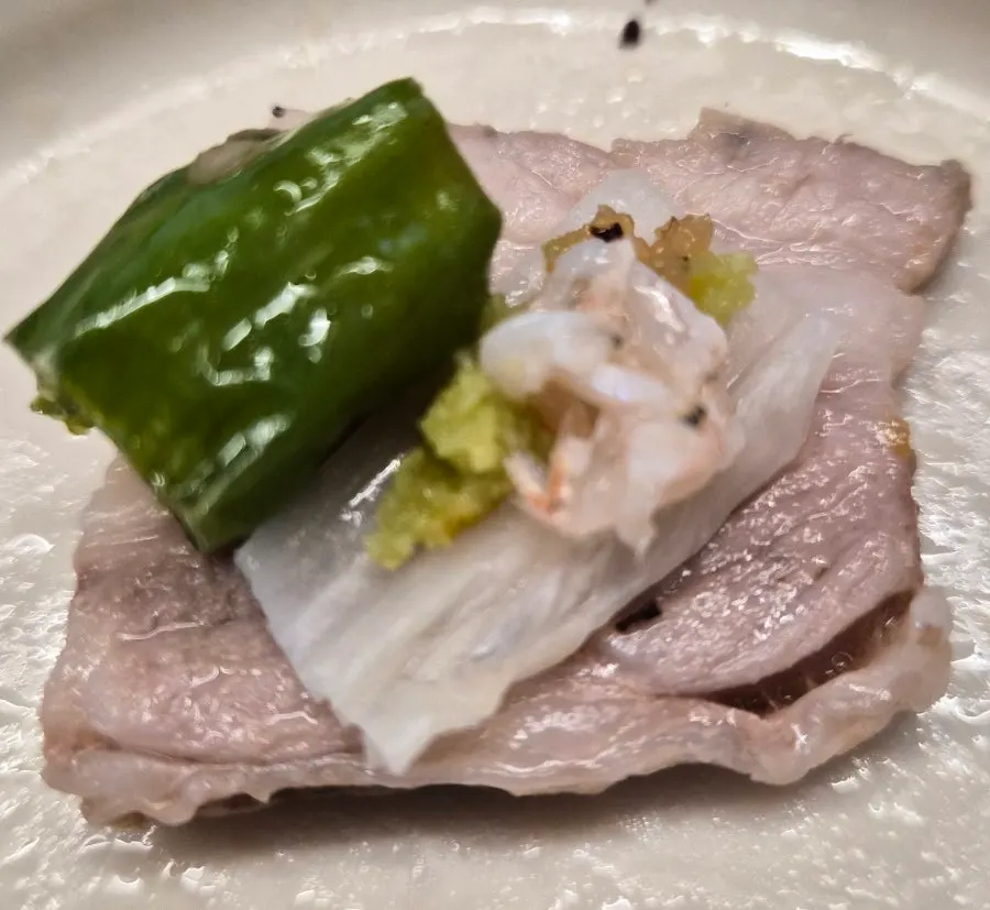 Whole pork belly with white kimchi and salted shrimp