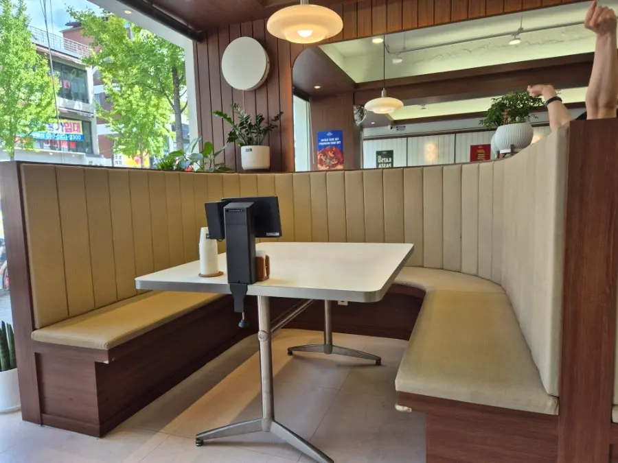 Restaurant seating with spaced-out tables