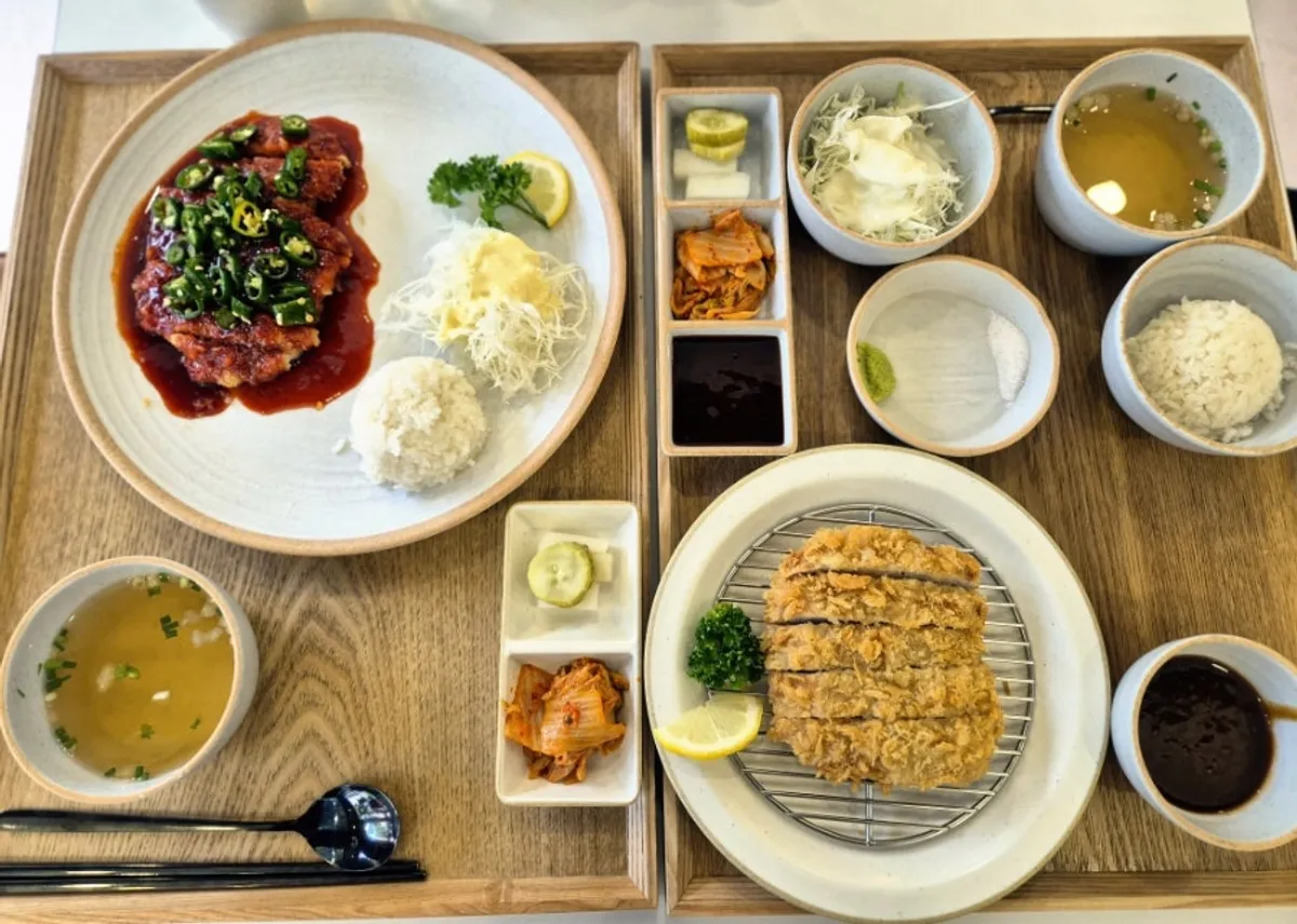 Loin cutlet set and spicy pork cutlet set placed together on the table