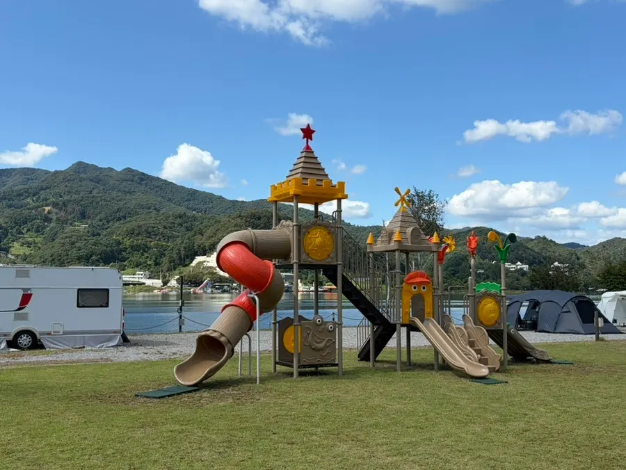 View of the play area in front of the management building