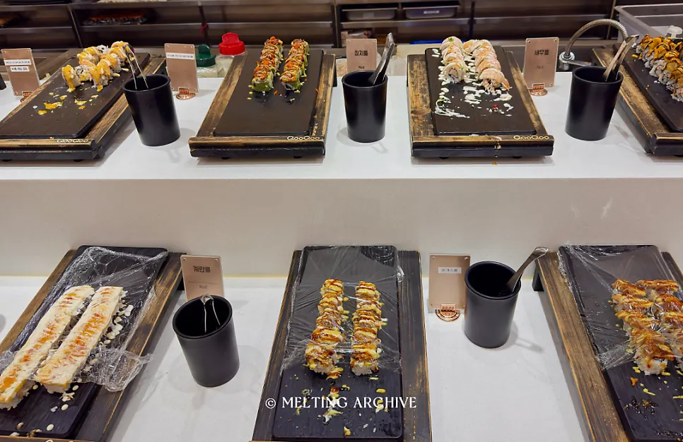 Various types of sushi and rolls