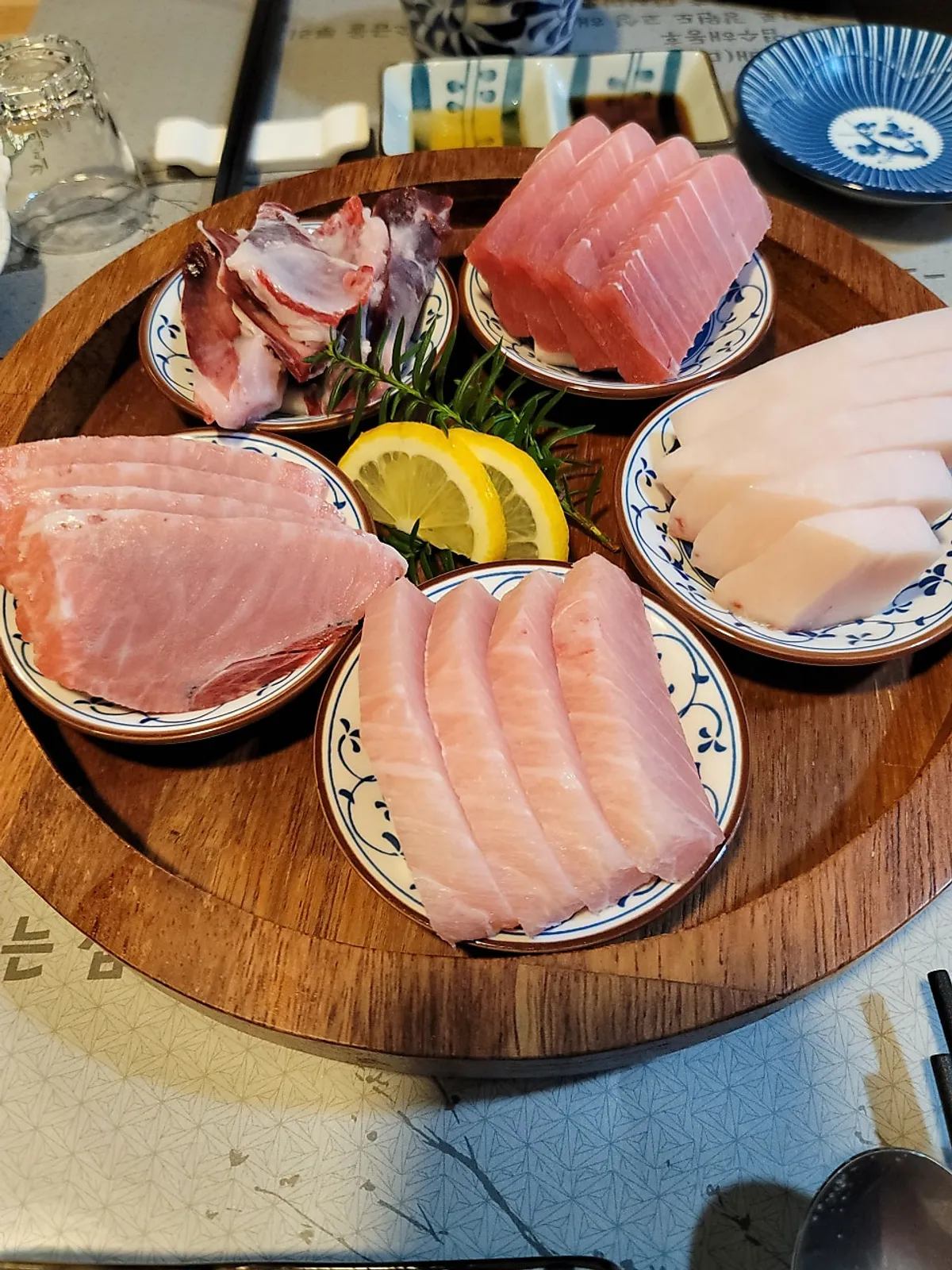 Close-up of kombu-cured bluefin tuna sashimi