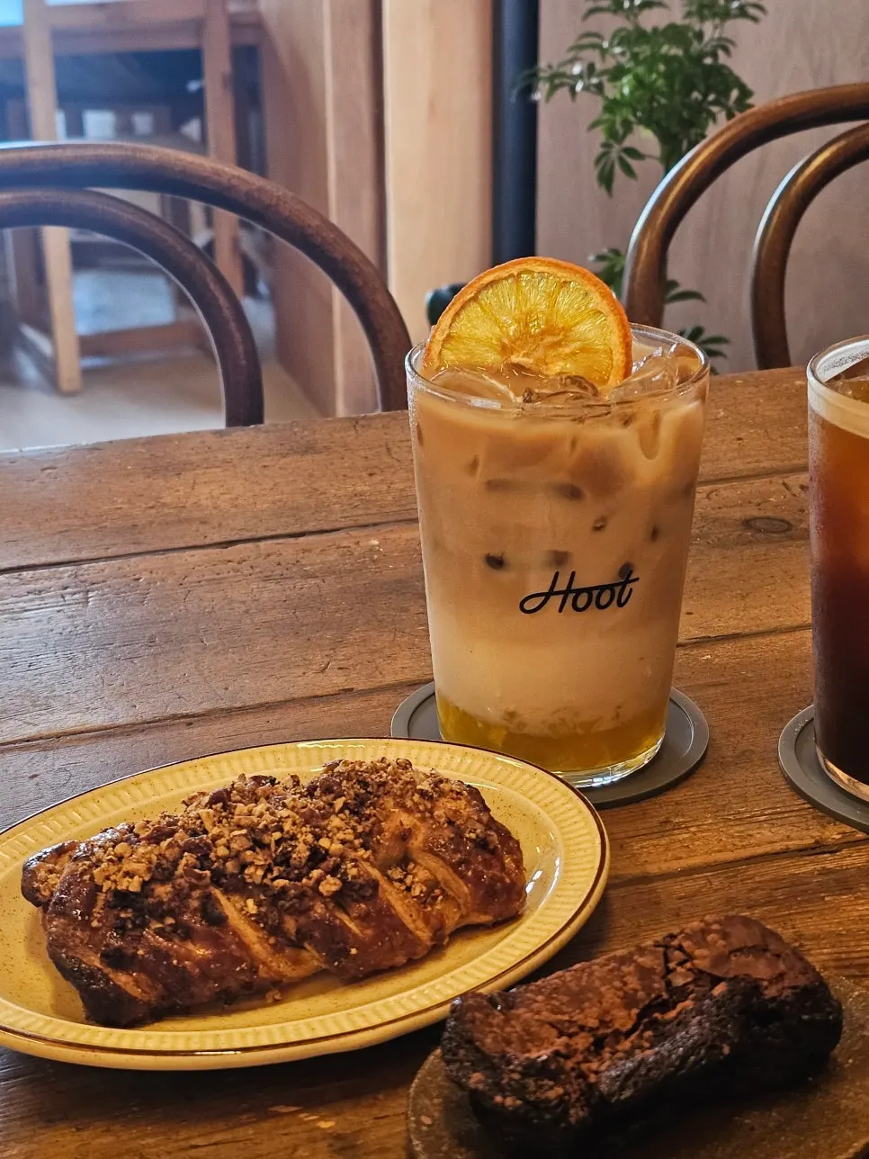 Pecan pie paired with coffee at Hoot