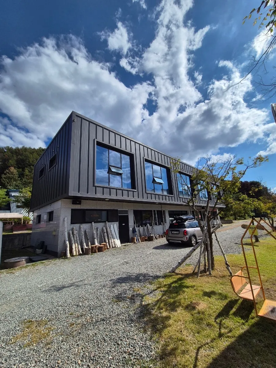 Store and management building seen along the campground road