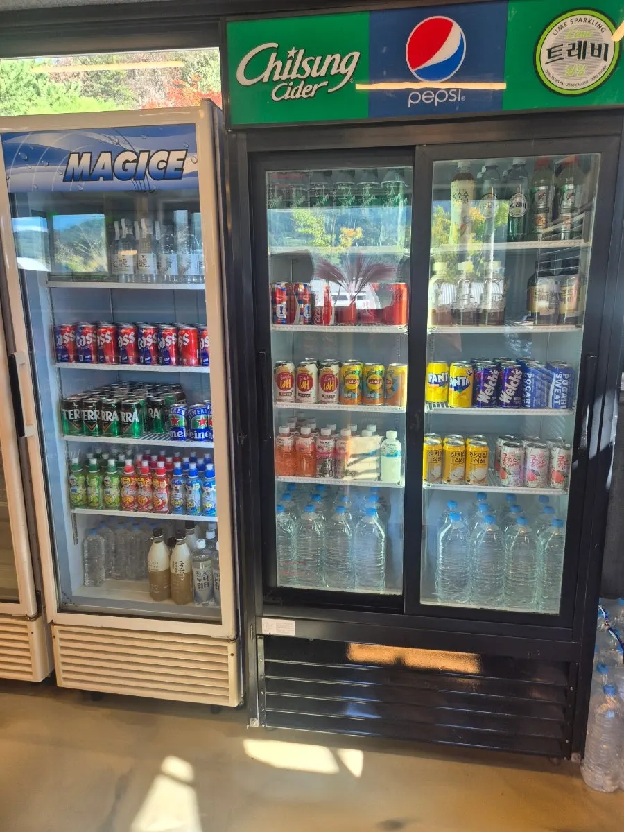 Camping gear and snacks on the store shelves