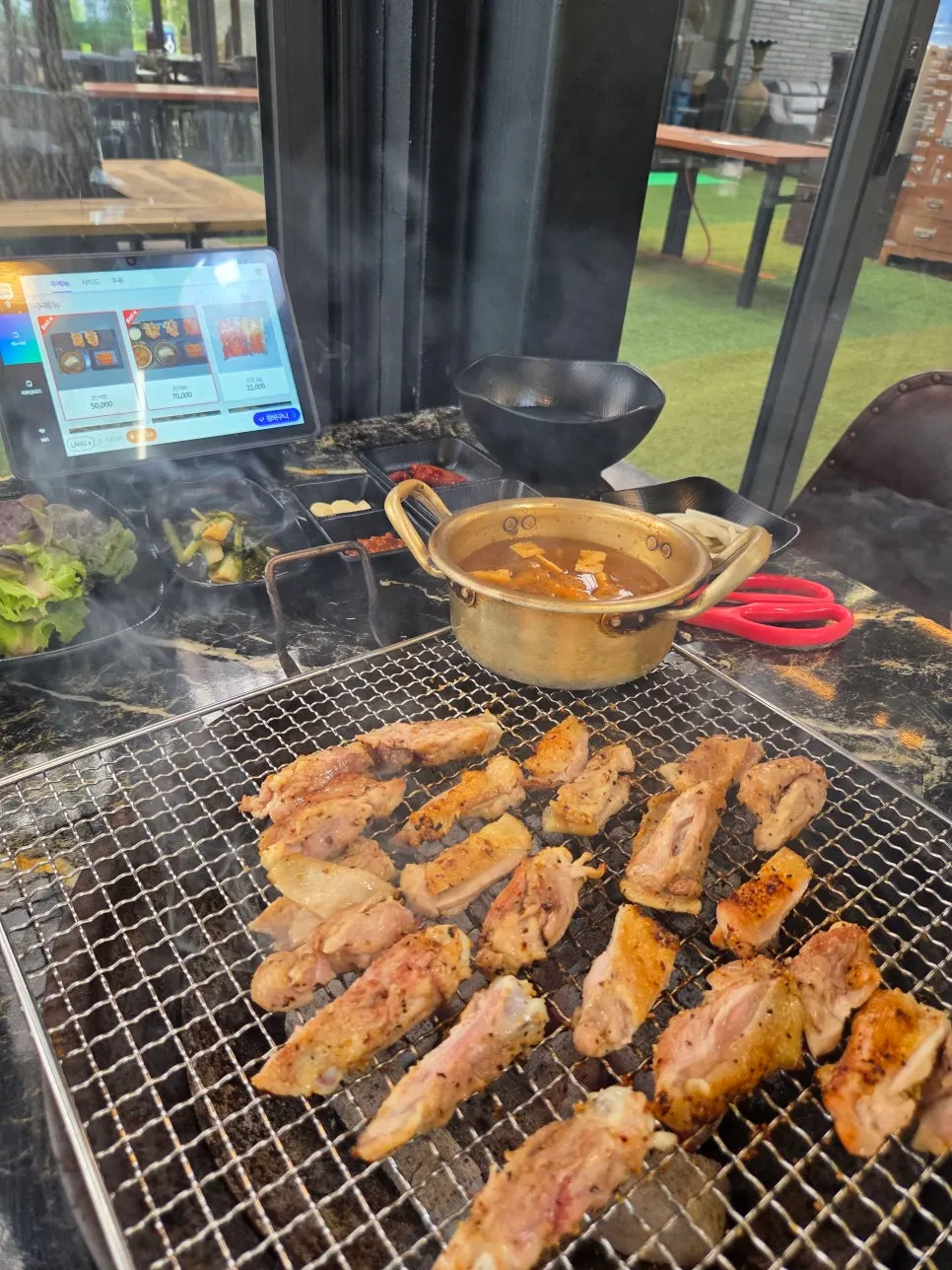 Plate of charcoal dakgalbi meat, three servings