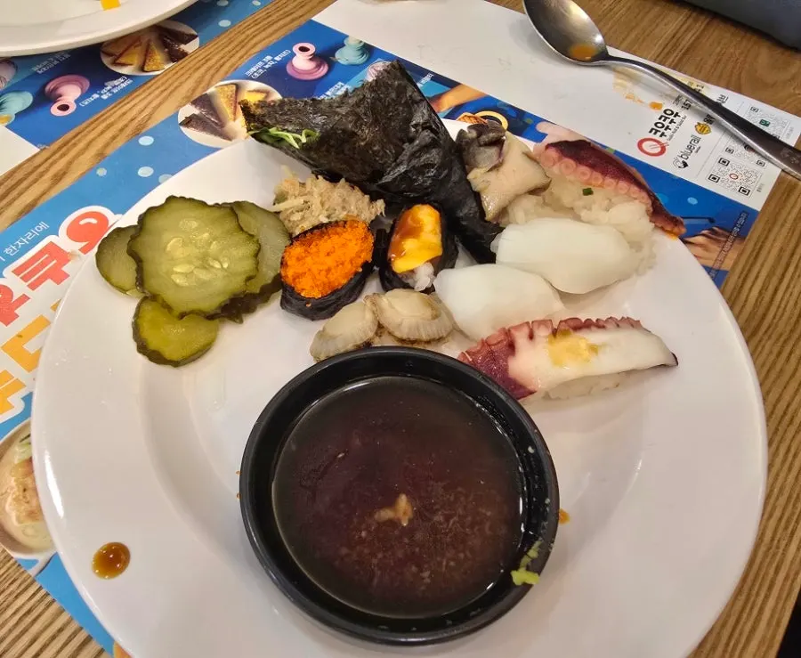 The first plate of sushi we brought back