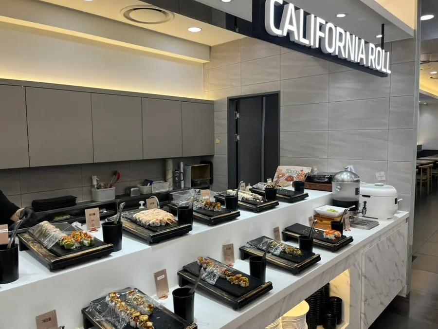 Various buffet food stations