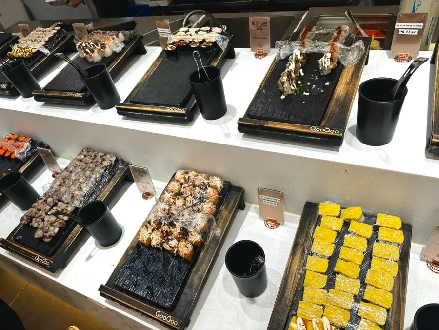 Sashimi sushi station with salmon and fluke