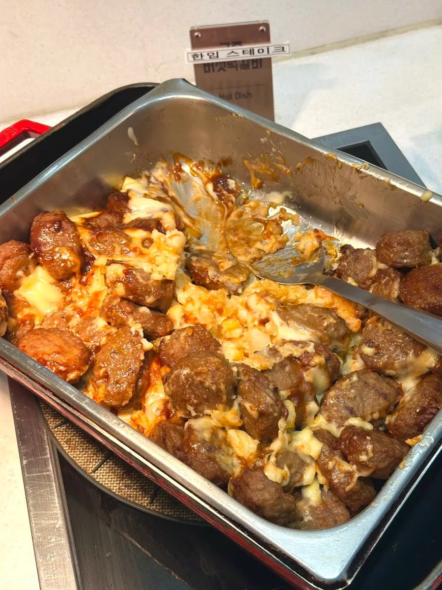 Warm hot food items on display