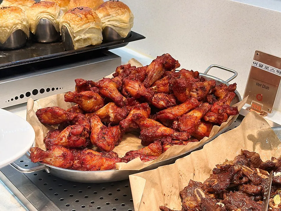 Buffet tray of sweet-and-salty dishes