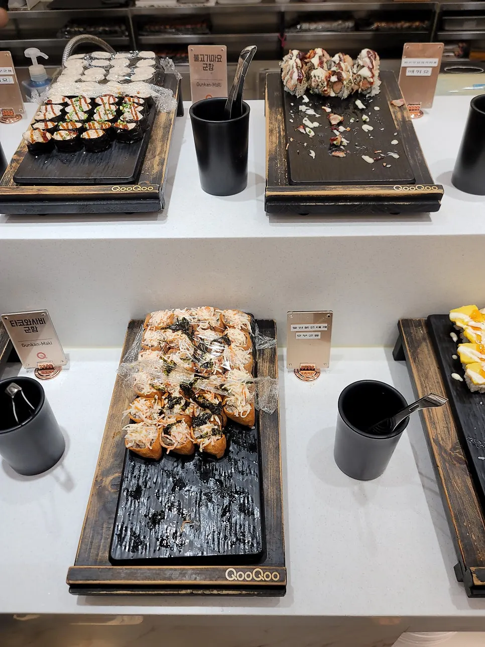 Salmon sushi and beef sushi selection