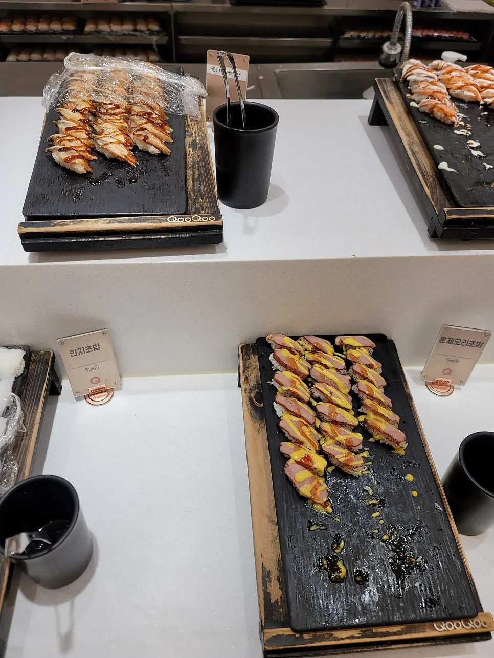 Varied sushi buffet dishes