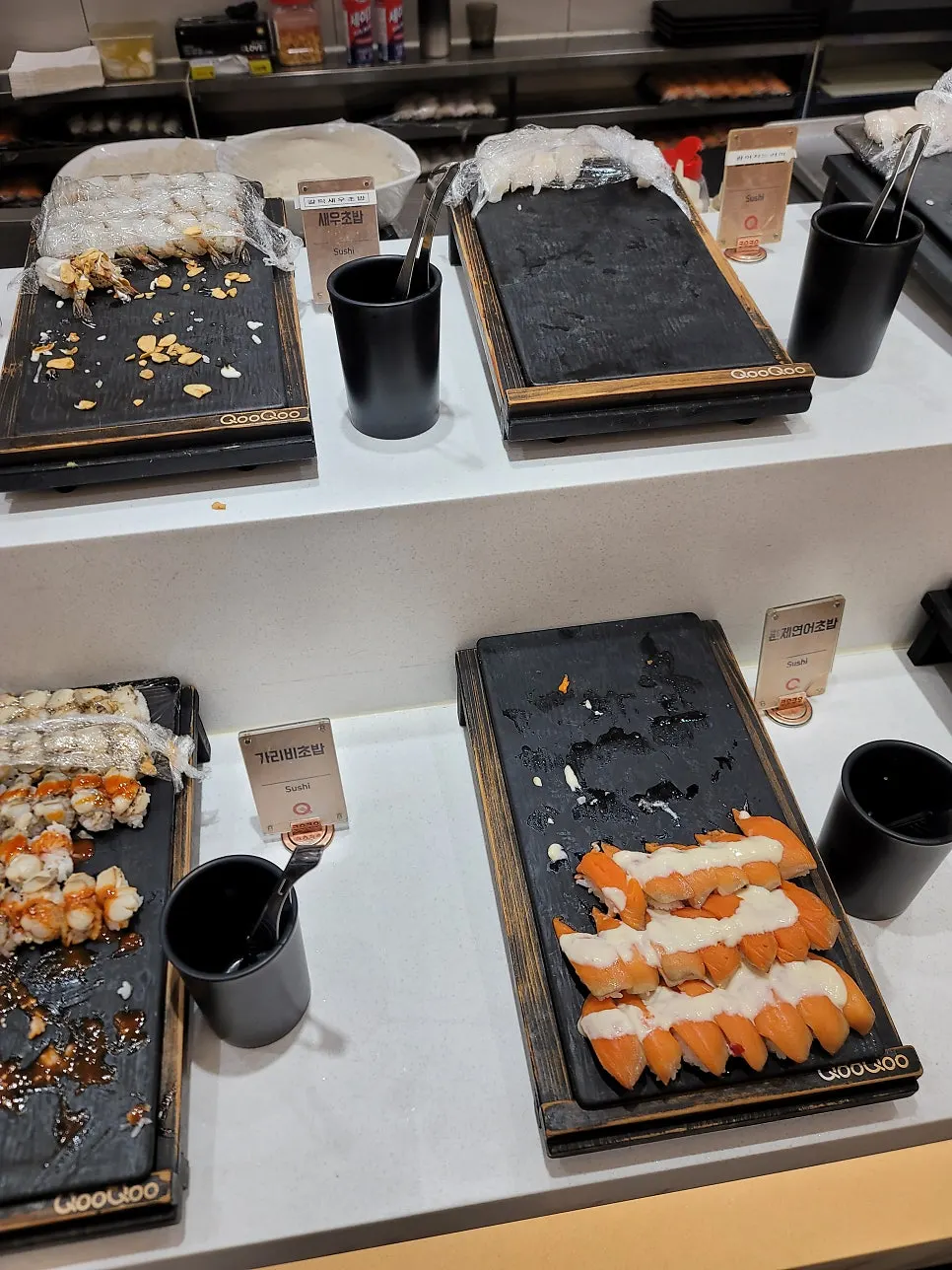 Freshly served sushi dishes