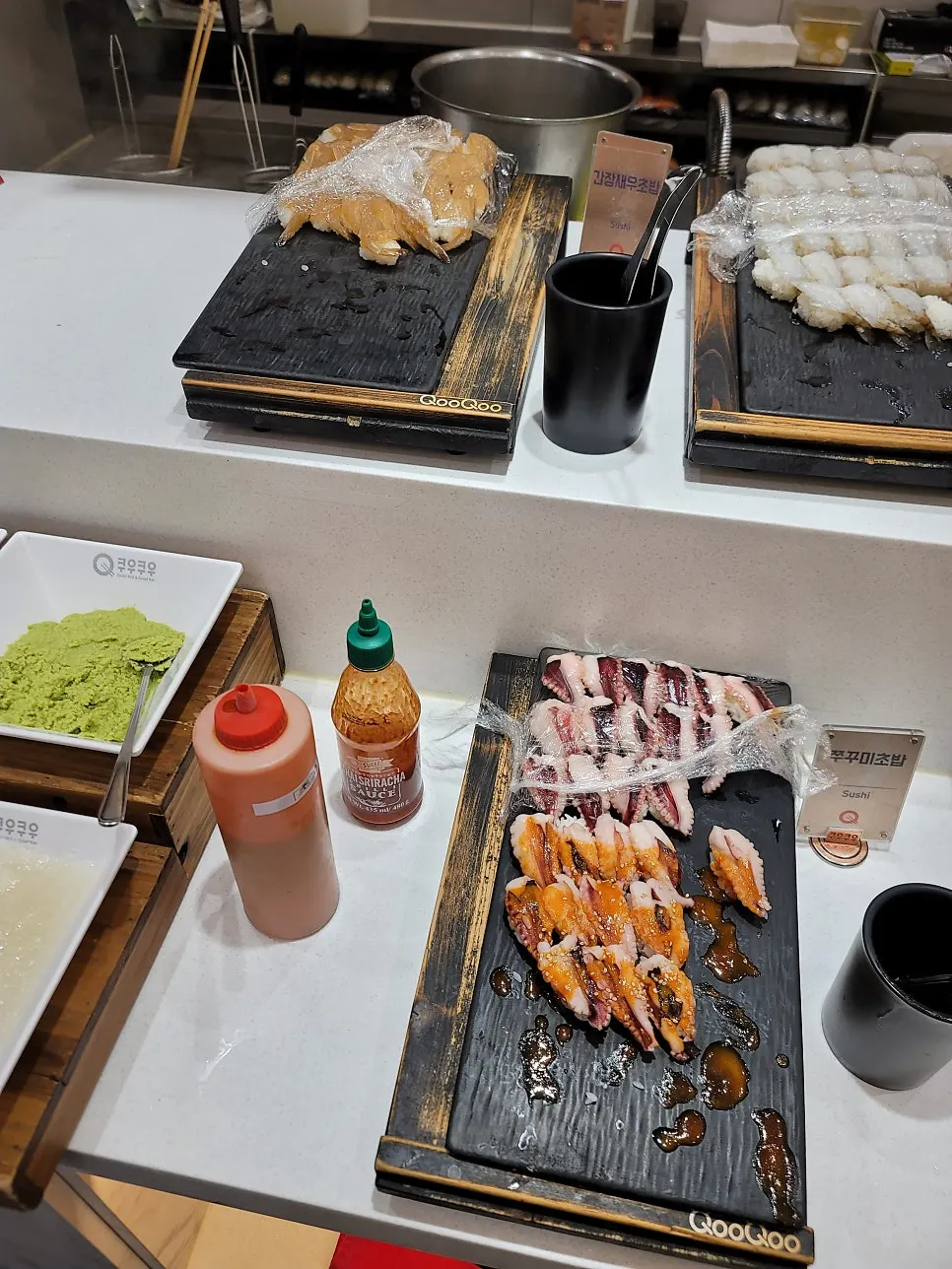 Varied dishes at the sushi station