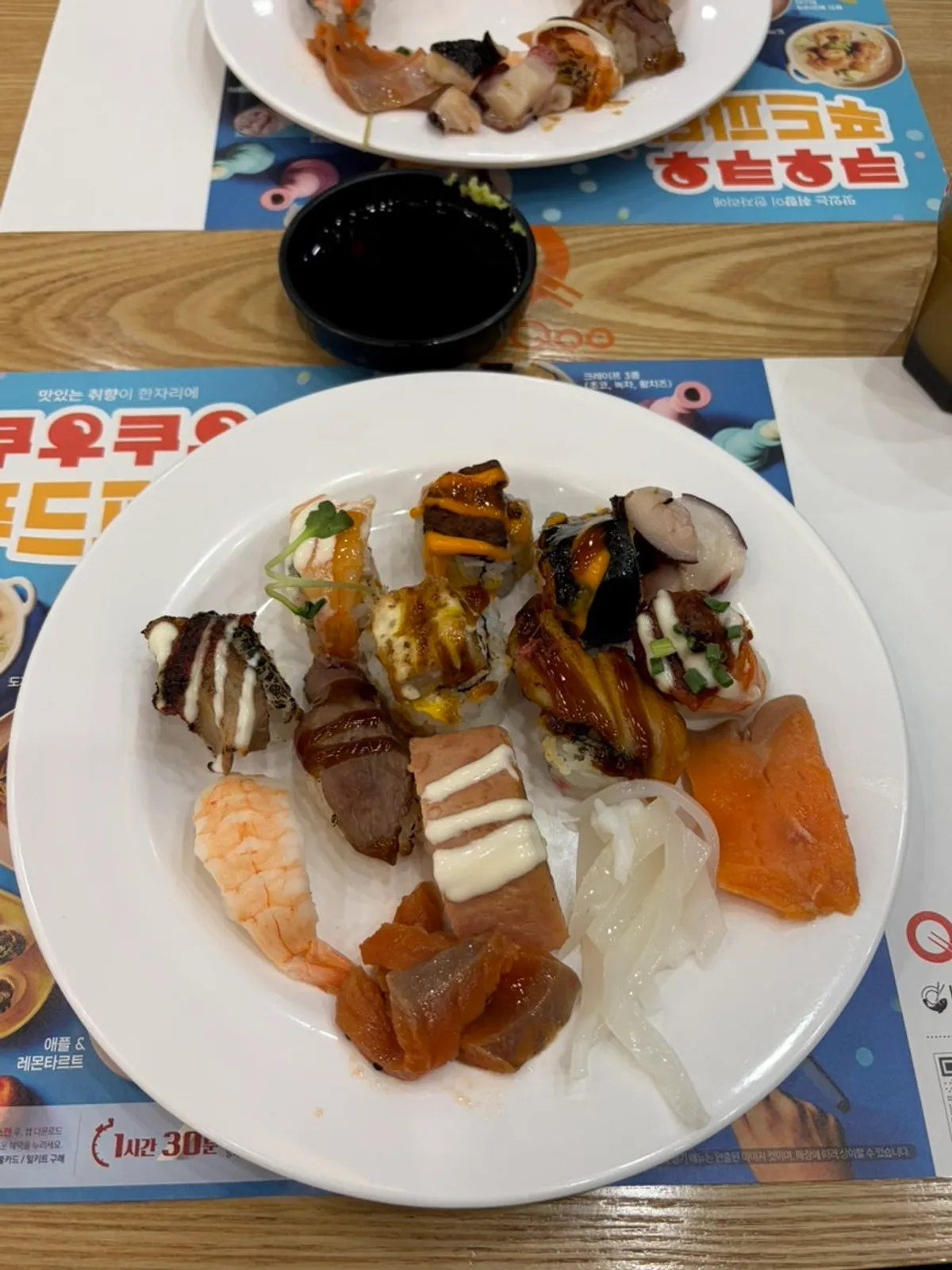 Sushi picked out onto a plate