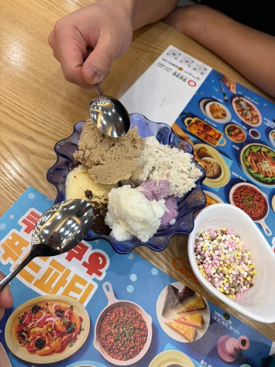 Selected scoops of ice cream dessert